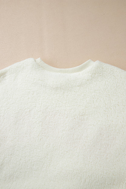 HOWDY Patched Round Neck Sherpa Sweatshirt