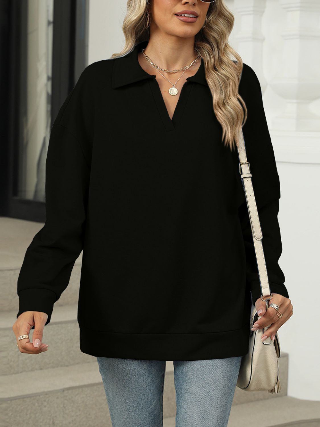 Johnny Collar Long Sleeve Sweatshirt