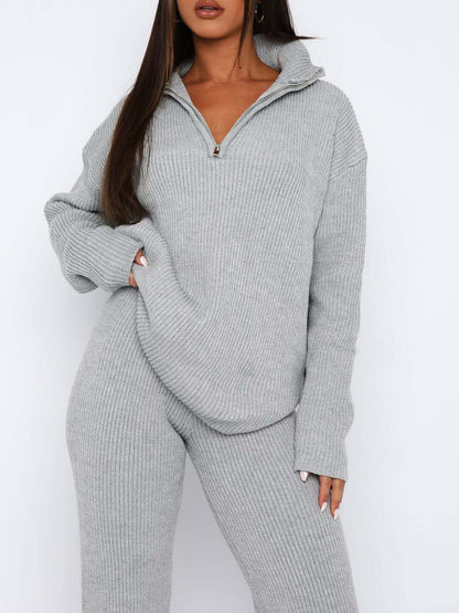 Quarter Zip Long Sleeve Top and Pants Set